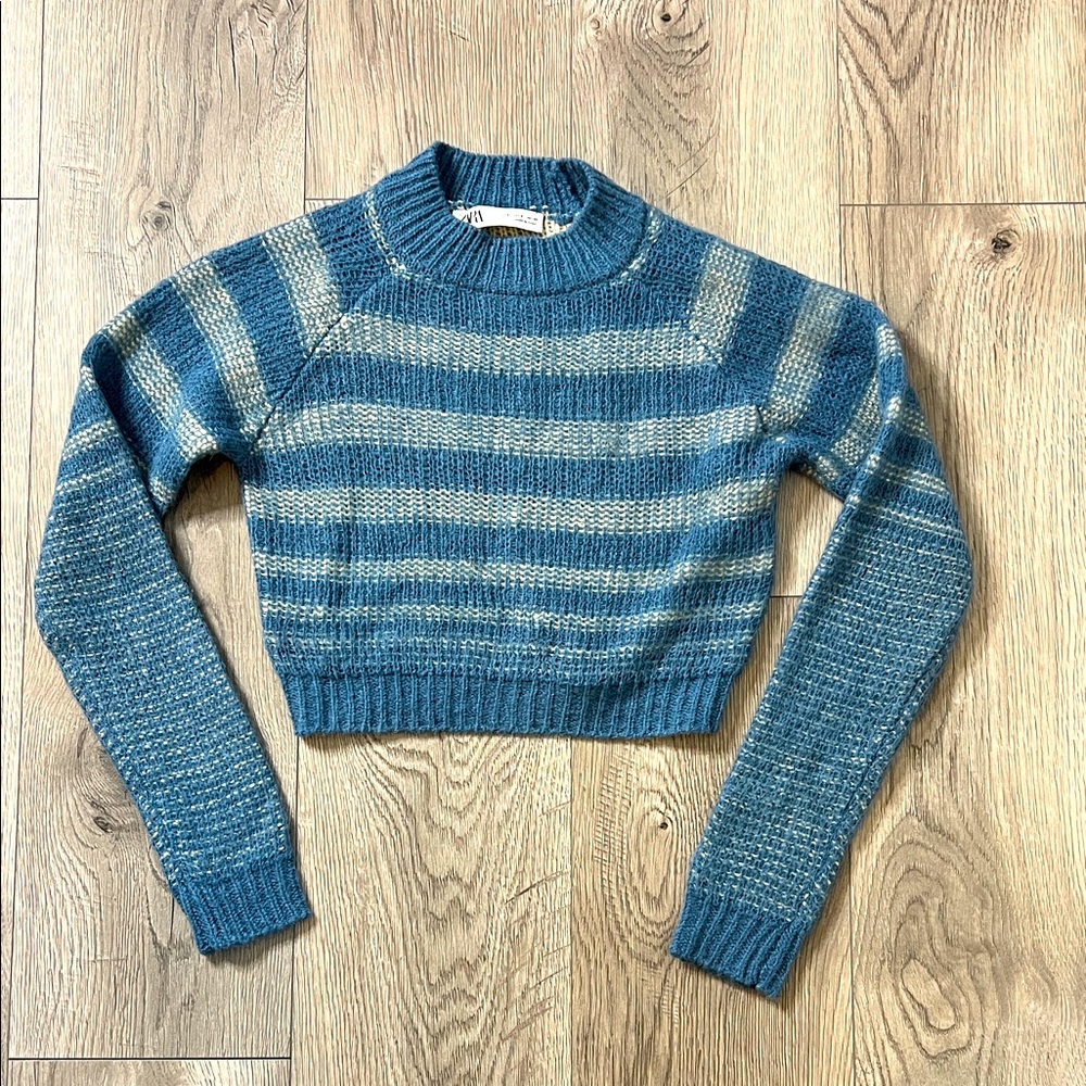 Zara Blue and White Striped Cropped sweater.